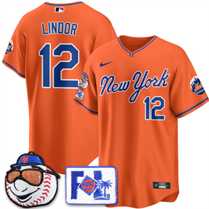 Men's New York Mets Blue Road 2025 Spring Training Jersey All Stitched Orange Francisco Lindor #12