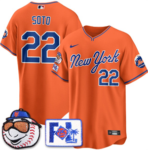 Men's New York Mets Blue Road 2025 Spring Training Jersey All Stitched Orange Juan Soto #22