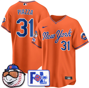 Men's New York Mets Blue Road 2025 Spring Training Jersey All Stitched Orange Mike Piazza #31