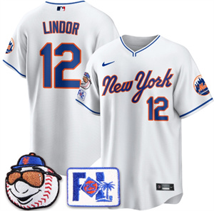 Men's New York Mets Blue Road 2025 Spring Training Jersey All Stitched White Francisco Lindor #12