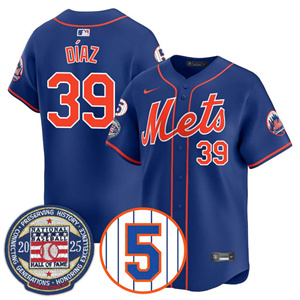 Men's New York Mets #39 Edwin Diaz Gold Number Retirement & Hall of Fame Jersey All Stitched