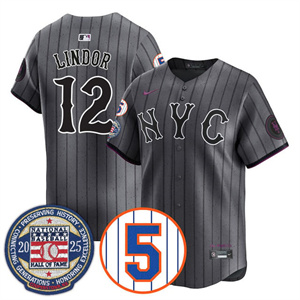 Men's New York Mets #12 Francisco Lindor Gold Number Retirement & Hall of Fame Jersey All Stitched