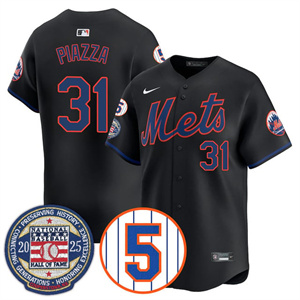 Men's New York Mets #31 Mike Piazza Gold Number Retirement & Hall of Fame Jersey All Stitched