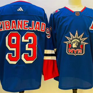 Men's New York Rangers #93 Mika Zibanejad Blue 2022-23 Reverse Retro Stitched Jersey