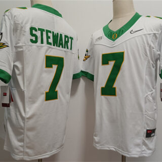 Men's Oregon Ducks #7 Evan Stewart White 2024 F.U.S.E. Stitched Jersey