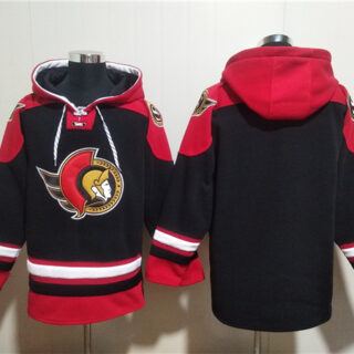 Men's Ottawa Senators Blank Black Ageless Must-Have Lace-Up Pullover Hoodie
