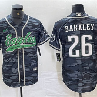 Men's Philadelphia Eagles #26 Saquon Barkley White Gold Cool Base Baseball Stitched Jersey