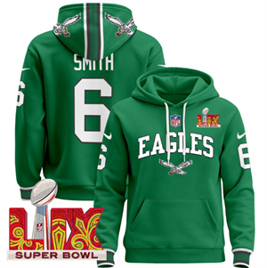 Men's Philadelphia Eagles Super Bowl LIX Patch Pullover Hoodie - All Stitched Kelly Green DeVonta Smith 6