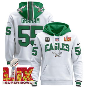 Men's Philadelphia Eagles Super Bowl LIX Patch Pullover Hoodie - All Stitched Kelly White Brandon Graham 55