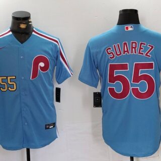 Men's Philadelphia Phillies #55 Ranger Suarez Blue Cool Base Stitched Jerseys