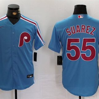 Men's Philadelphia Phillies #55 Ranger Suarez Blue Cool Base Stitched Jersey