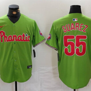 Men's Philadelphia Phillies #55 Ranger Suarez Green With Patch Stitched Jersey