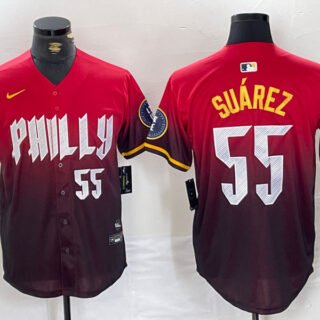 Men's Philadelphia Phillies #55 Ranger Suarez Red 2024 City Connect Limited Stitched Jerseys