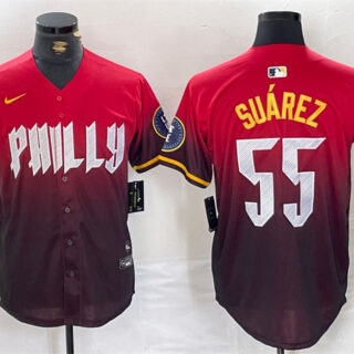 Men's Philadelphia Phillies #55 Ranger Suarez Red 2024 City Connect Limited Stitched Jersey