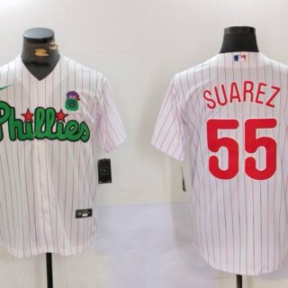 Men's Philadelphia Phillies #55 Ranger Suarez White Green Cool Base Stitched Jerseys