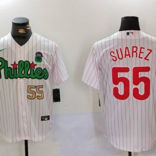 Men's Philadelphia Phillies #55 Ranger Suarez White Green Cool Base Stitched Jerseys