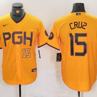 Men's Pittsburgh Pirates #15 Oneil Cruz Gold City Connect Stitched Jerseys