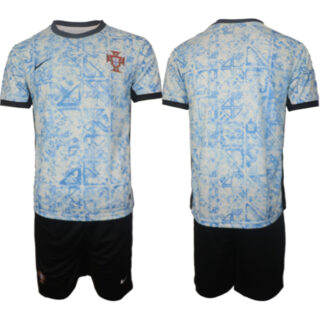 Men's Portugal Team Blank 2024-25 White Blue Away Soccer Jerseys