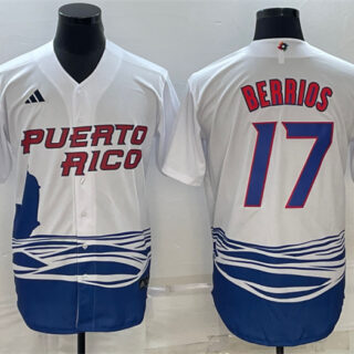 Men's Puerto Rico Baseball #17 JoseBerrios 2023 White World Baseball Classic Replica Stitched Jersey