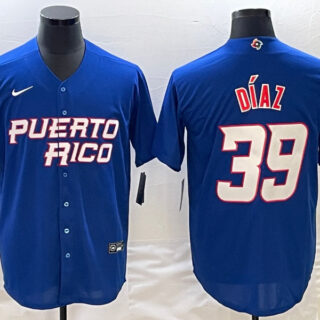 Men's Puerto Rico Baseball #39 Edwin Diaz 2023 Royal World Baseball Classic Stitched Jersey