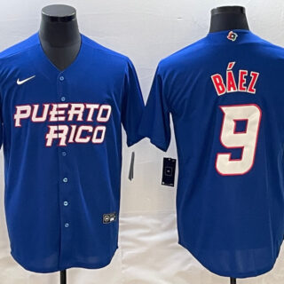 Men's Puerto Rico Baseball #9 Javier Baez 2023 Royal World Baseball Classic Stitched Jersey