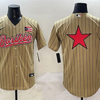 Men's Puerto Rico Baseball Tan 2023 World Baseball Classic Team Big Logo Stitched Jersey
