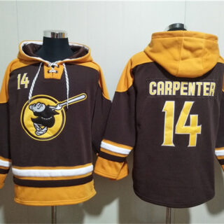 Men's San Diego Padres #14 Matt Carpenter Brown Gold Ageless Must-Have Lace-Up Pullover Hoodie