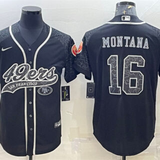 Men's San Francisco 49ers #16 Joe Montana Black Reflective With Patch Cool Base Stitched Baseball Jersey