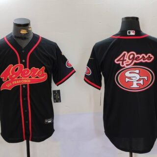 Men's San Francisco 49ers Team Big Logo Black With Patch Cool Base Stitched Baseball Jerseys