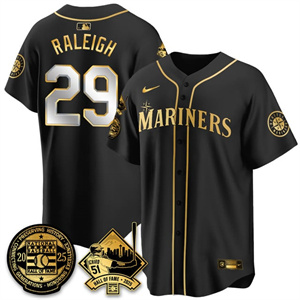 Men's Seattle Mariners #29 Cal Raleigh Ichiro Number Retirement Jersey V2 All Stitched