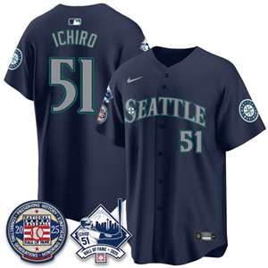 Men's Seattle Mariners #51 Ichiro Suzuki Ichiro Number Retirement Jersey V2 All Stitched