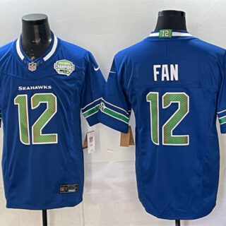 Men's Seattle Seahawks #12 Fan Royal F.U.S.E. 2025 NFC West Champions Patch Limited Stitched Football Jersey
