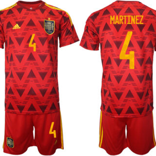 Men's Spain #4 Martanez Red Home Soccer Jersey Suit