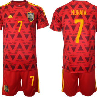 Men's Spain #7 Morata Red Home Soccer Jersey Suit