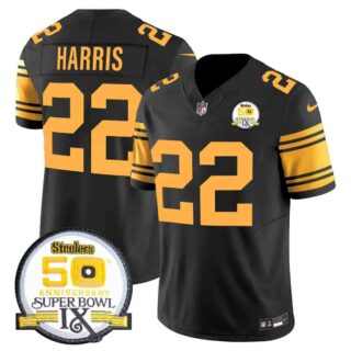 Men's Pittsburgh Steelers 50th Anniversary Of Super Bowl IX Patch Vapor Limited Jersey All Stitched Najee Harris #22