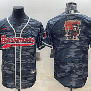 Men's Tampa Bay Buccaneers Grey Camo Team Big Logo With Patch Cool Base Stitched Baseball Jersey