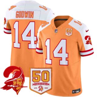 Men's Tampa Bay Buccaneers Throwback 50th Season Patch Vapor Limited Jersey All Stitched Chris Godwin 14