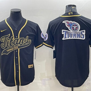 Men's Tennessee Titans Black Gold Team Big Logo With Patch Cool Base Stitched Baseball Jersey