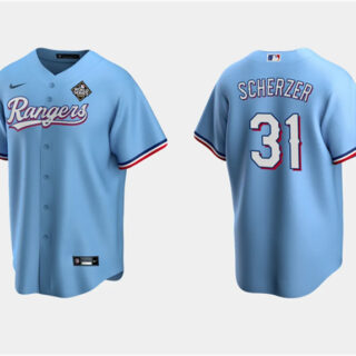 Men's Texas Rangers #31 Max Scherzer Blue 2023 World Series Stitched Baseball Jersey