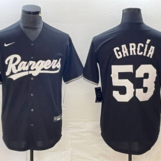 Men's Texas Rangers #53 Adolis Garcia Black Cool Base Stitched Baseball Jersey