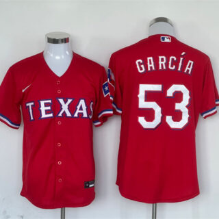 Men's Texas Rangers #53 Adolis Garcia Red With Patch Cool Base Stitched Baseball Jersey