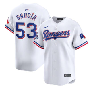 Men's Texas Rangers #53 Adolis Garcia White 2023 World Series Champions Stitched Baseball Jersey