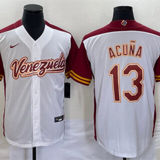 Men's Venezuela Baseball #13 Ronald Acuna Jr. 2023 White World Baseball Classic Stitched Jerseys