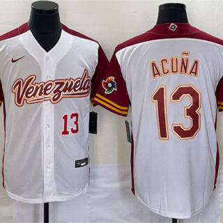 Men's Venezuela Baseball #13 Ronald Acuna Jr. 2023 White World Baseball Classic With Patch Stitched Jersey