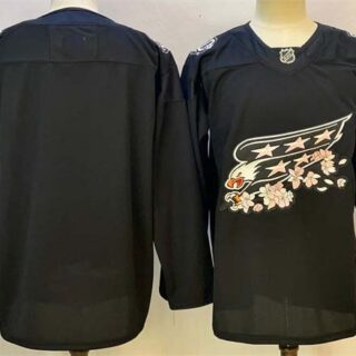 Men's Washington Capitals Blank Black Cherry Blossom Stitched Hockey Jersey