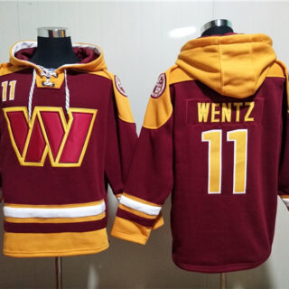 Men's Washington Commanders #11 Carson Wentz Burgundy Lace-Up Pullover Hoodie