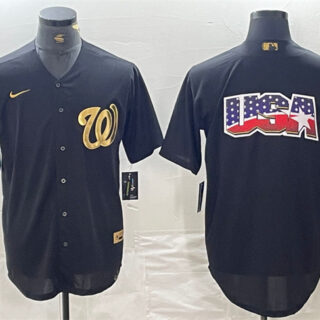 Men's Washington Nationals Black Team Big Logo Cool Base Stitched Baseball Jersey 1
