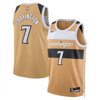 Men's Washington Wizards #7 Bub Carrington Gold 2025 26 City Edition Stitched Basketball Jersey