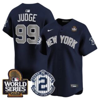 Men's Yankees Derek Jeter Patch 2024 World Series Vapor Premier Limited Jersey All Stitched Aaron Judge #99