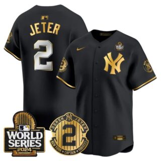 Men's Yankees Derek Jeter Patch 2024 World Series Vapor Premier Limited Jersey All Stitched Derek Jeter